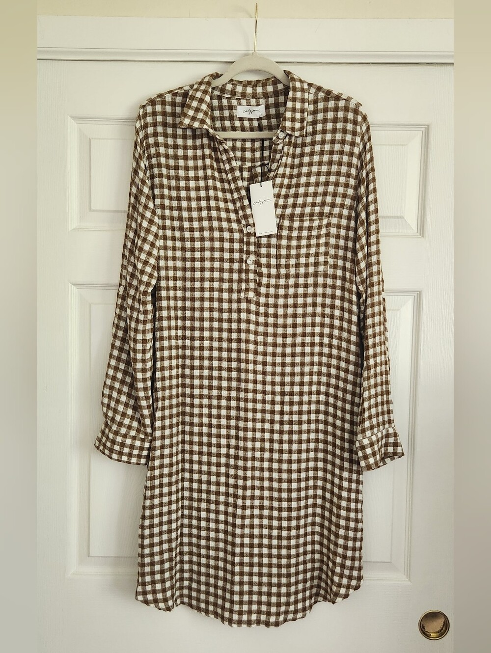 NWT Carly Jean Los Angeles Checked Tunic Dress - Brown & White